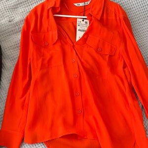 Zara Vivid Orange Long Sleeve Shirt